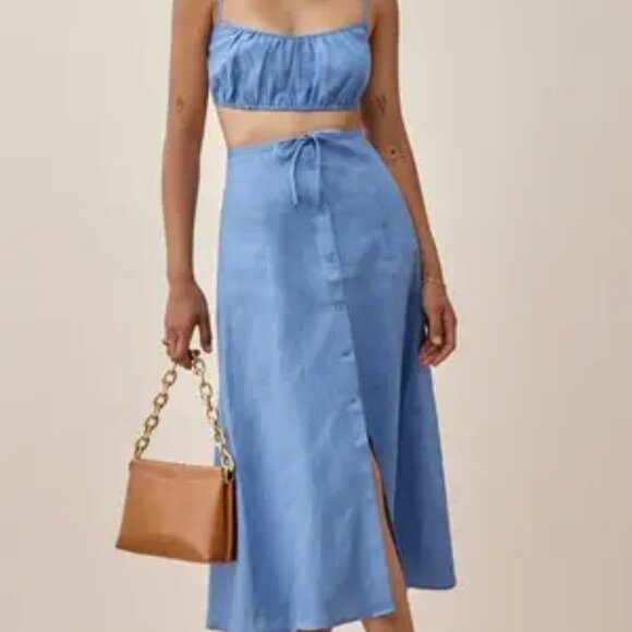 REFORMATION Kamren Two-piece Linen Dress In Parisian Blue SIZE 10 NWT - Picture 2 of 3